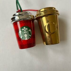 Starbucks Festive Red and Gold Cup Ornaments